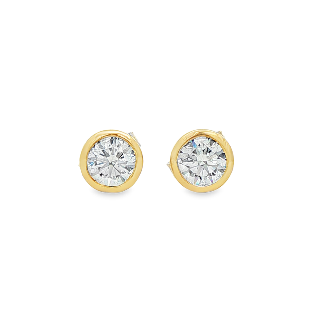 14K Yellow Gold Lab Diamond Bezel Stud Earrings – 1.02ctw, VVS2-D, IGI Certified