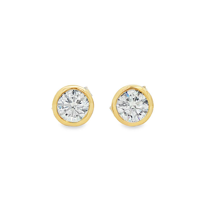 14K Yellow Gold Lab Diamond Bezel Stud Earrings – 1.02ctw, VVS2-D, IGI Certified