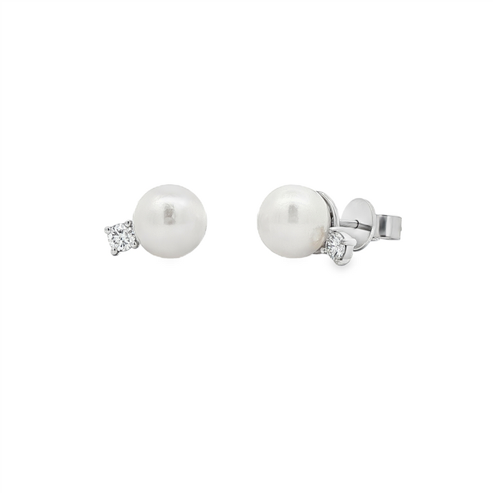 14K White Gold 8mm Pearl Diamond Stud Earrings – 0.20ctw