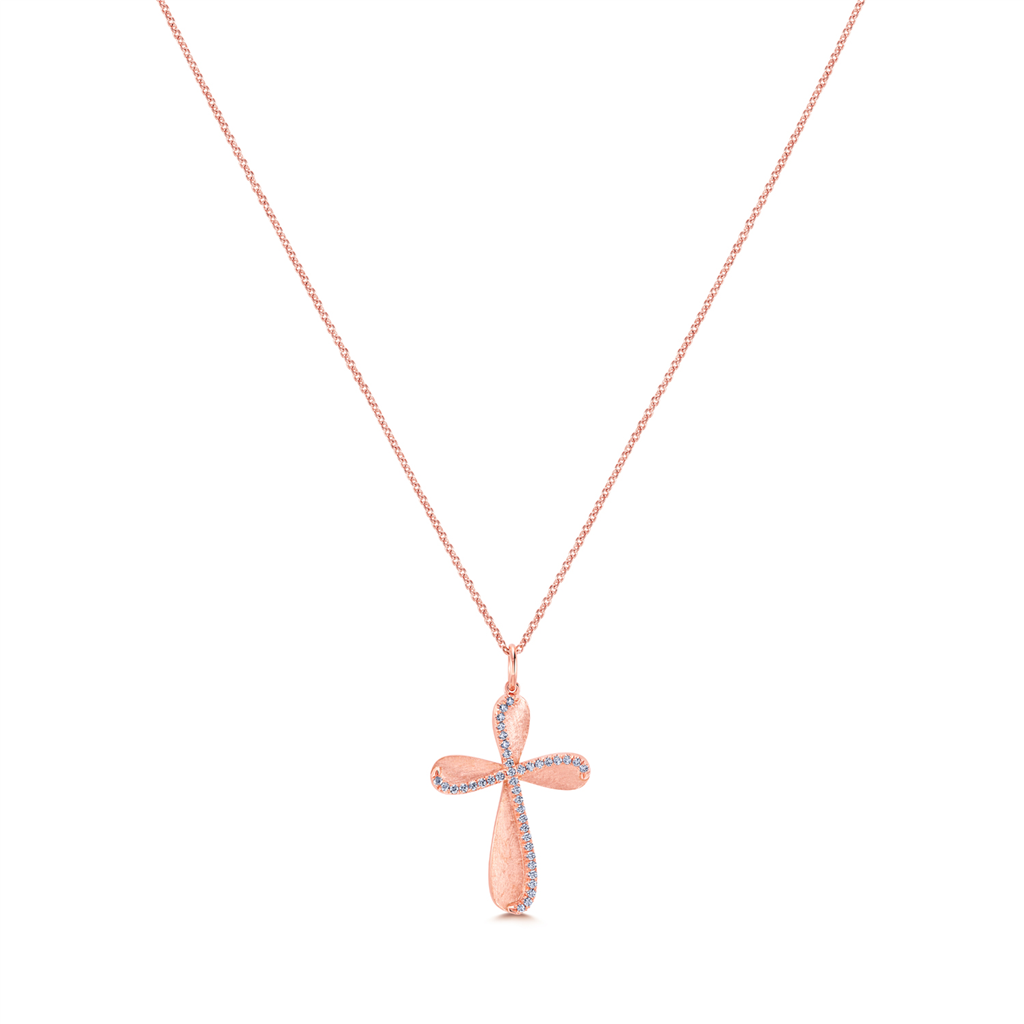 14K Rose Gold Diamond Cross 0.16ctw.