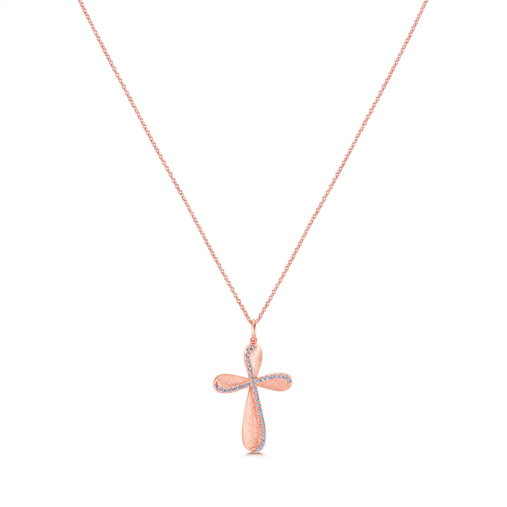 14K Rose Gold Diamond Cross 0.16ctw.