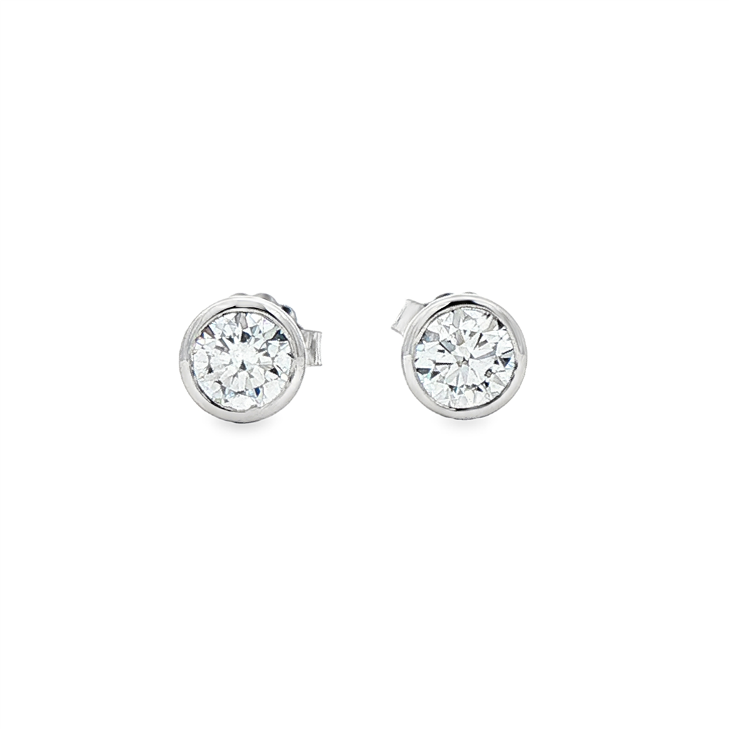 14K White Gold Round Bezel Set Lab Grown Diamond Earrings – 0.89ctw.