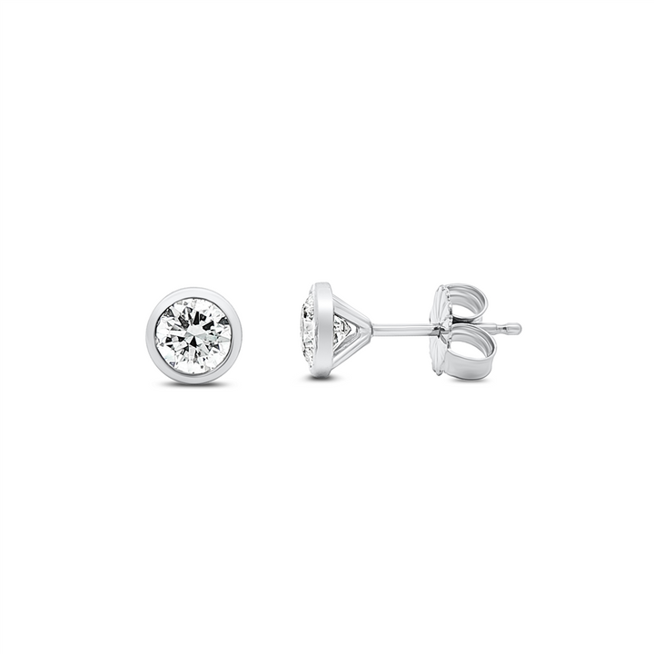 14K White Gold Bezel Set Round Lab Grown Diamond Earrings – 1.04ctw.
