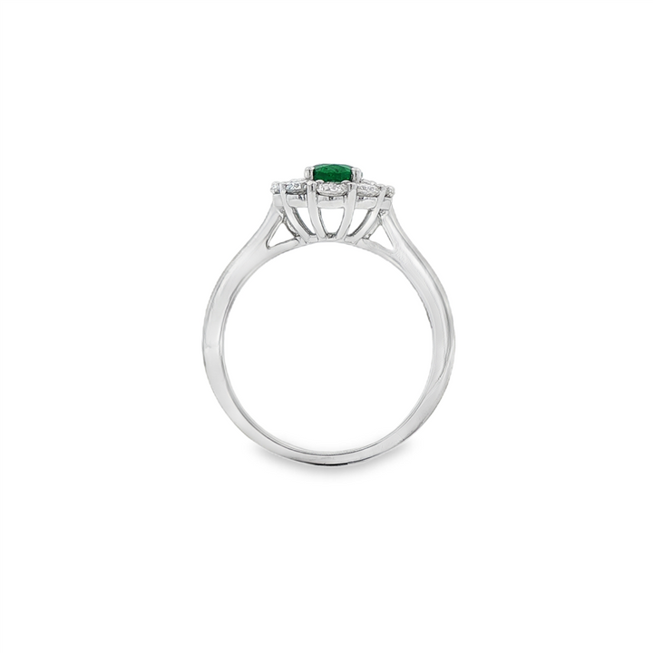 18K White Gold Emerald & Diamond Ring – 7x5mm Emerald, 0.74ctw Diamonds