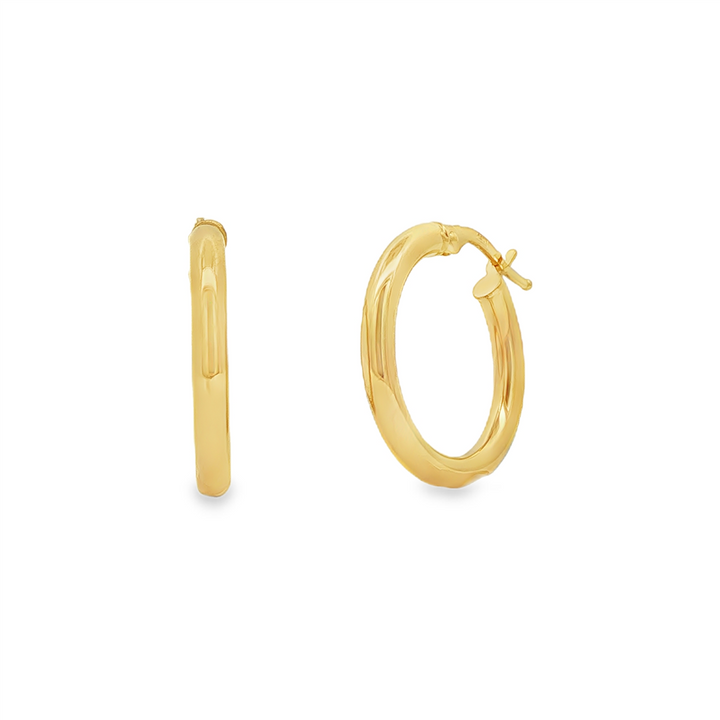 14K Yellow Gold Hollow Hoop Earrings – 2.5 × 15mm, 1.4g