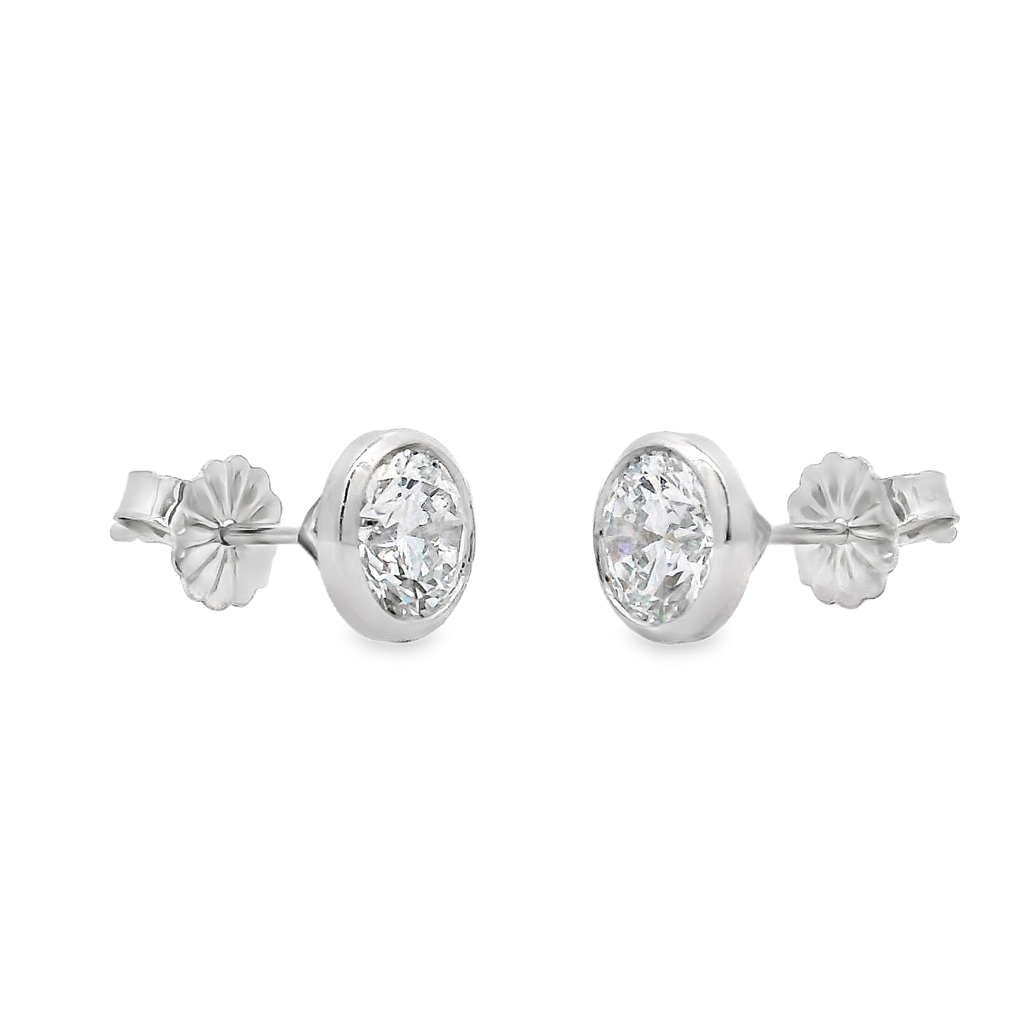 14K White Gold Bezel Set Lab Grown Diamond Stud Earrings – 1.56ctw.
