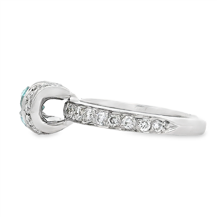 Platinum Blue Zircon & Diamond Loop Ring – 0.77ct Zircon, 0.45ctw Diamonds