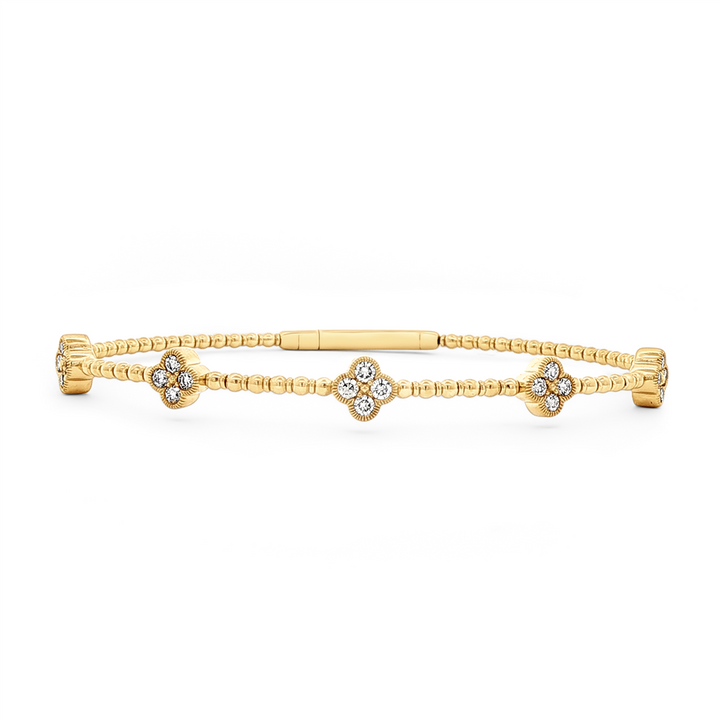 14K Yellow Gold Large Flower Diamond Flexi Bangle – 0.55ctw.