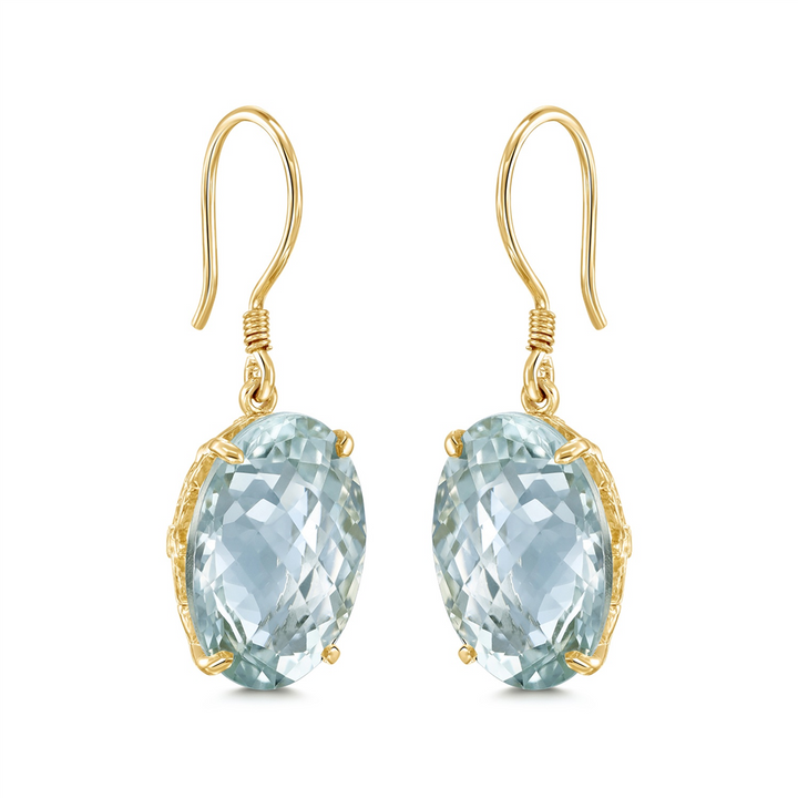 18K Yellow Gold Green Quartz Earings 20.02ctw.