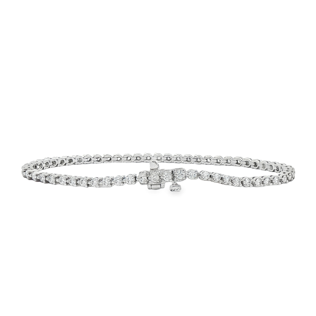 14K White Gold Natural Diamond Tennis Bracelet – 2.5mm, 7", approx. 1.96 CTW, 8.8g