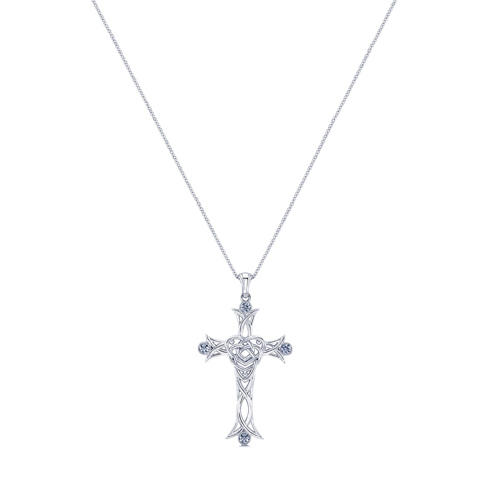 14K White Gold Diamond Cross Pendant 0.32ctw.