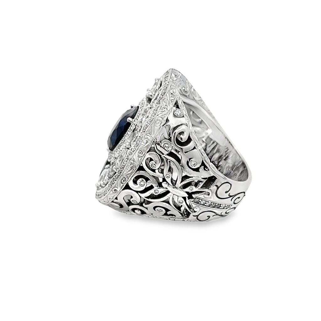 18K White Gold Two-Stone Sapphire & Diamond Ring – Approx. 5.00ct Sapphire / 2.00ct Diamond