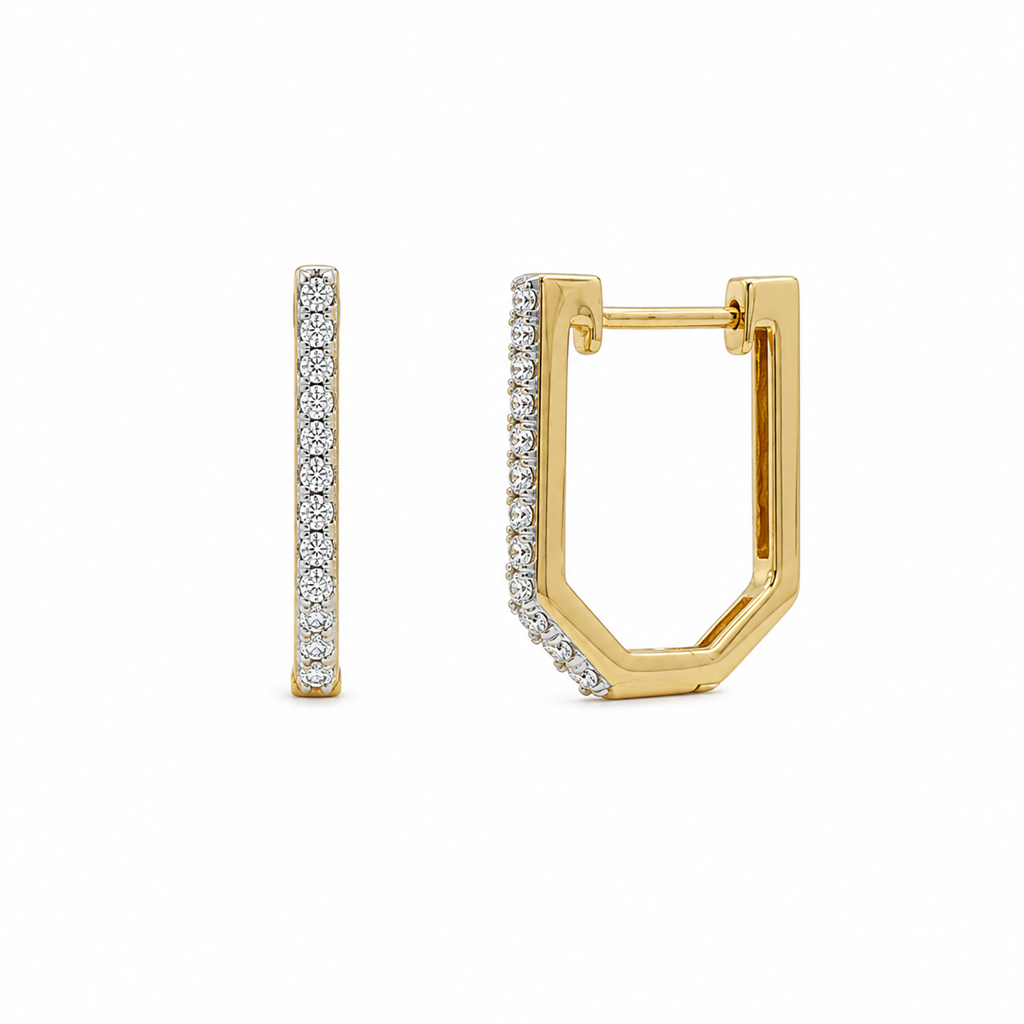 14K Yellow Gold 0.19ctw Natural Diamond Geometric Huggie Earrings