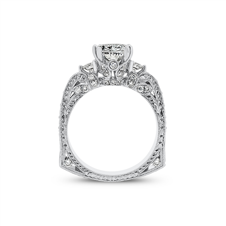 Platinum “Eden” Hand-Engraved Natural Diamond Semi-Mount Engagement Ring