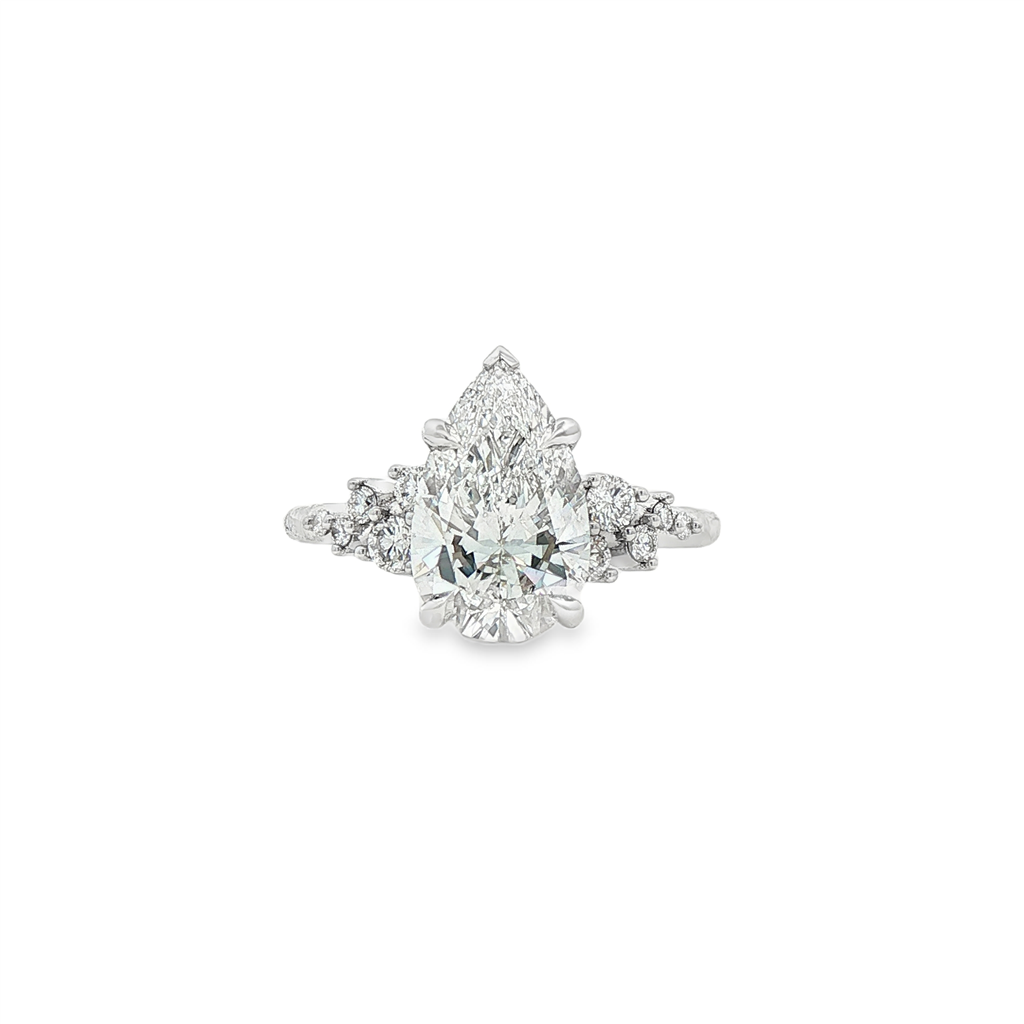14K White Gold Lab-Grown Diamond Cluster Semi-Mount Ring – Pear Shape Center