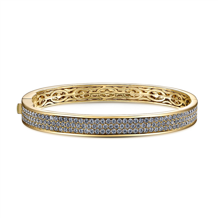 18K Yellow Gold Signature Diamond Bangle Bracelet 5.86ctw.