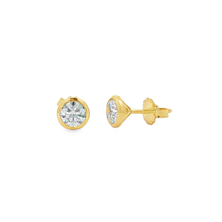 14K Yellow Gold Lab Diamond Bezel Stud Earrings – 1.05ctw, VVS2-D, IGI Certified