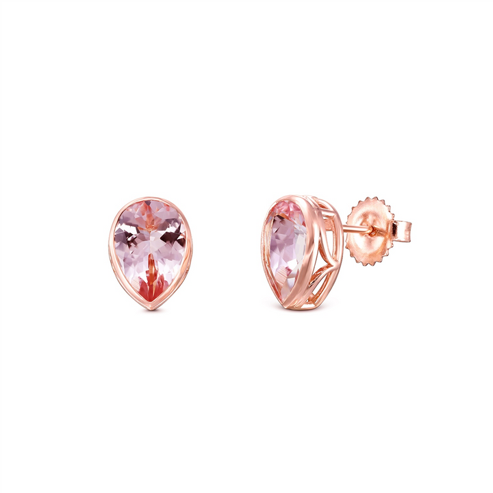 14K Rose Gold Pear-shaped Morganite Stud Earrings 3ctw.