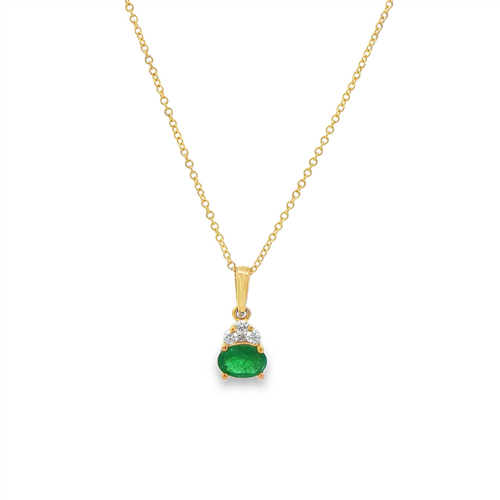 14K Yellow Gold Emerald & Diamond Pendant – 0.42ct / 0.10ctw