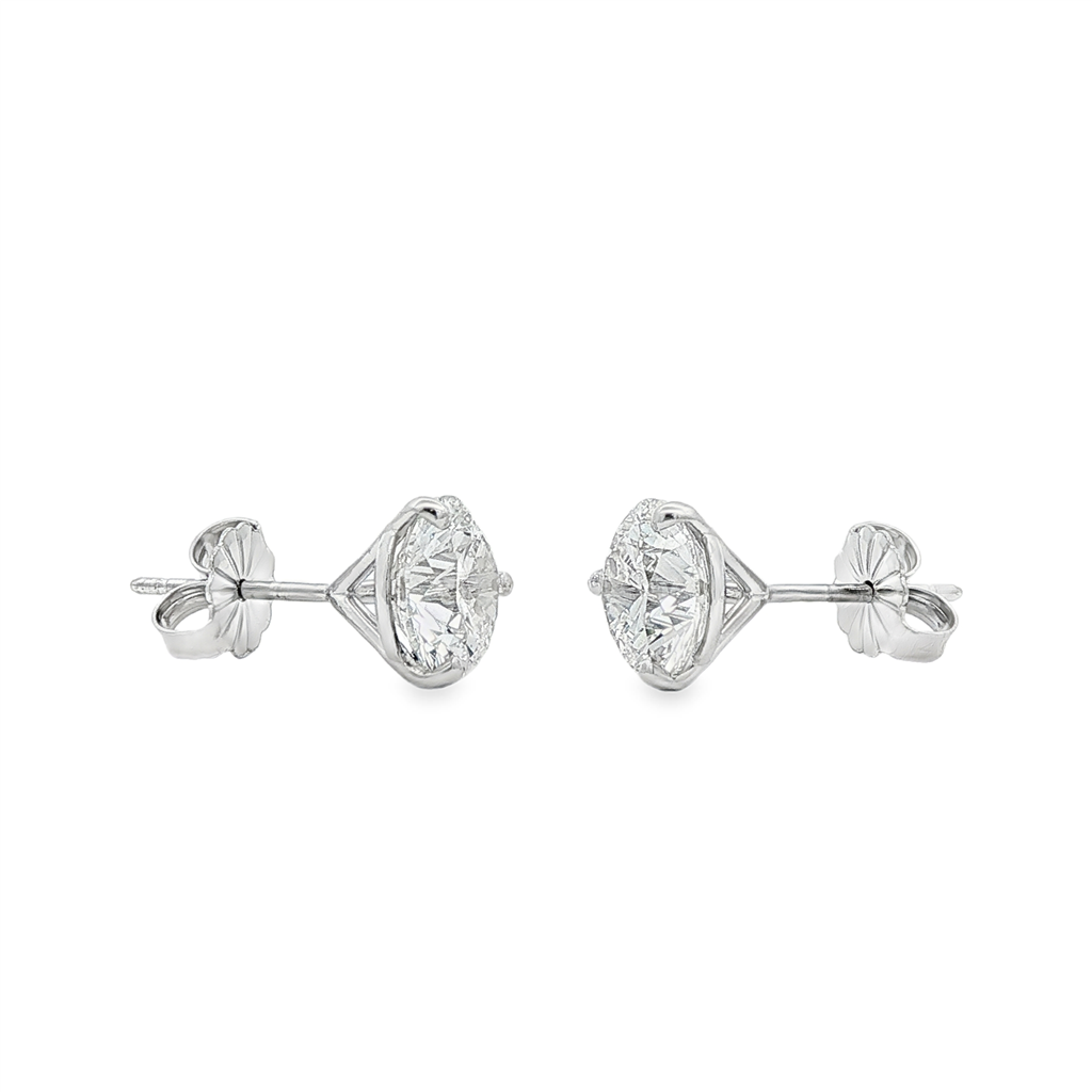 14K White Gold Natural Diamond Martini Stud Earrings – 3.05ctw, GIA Certified