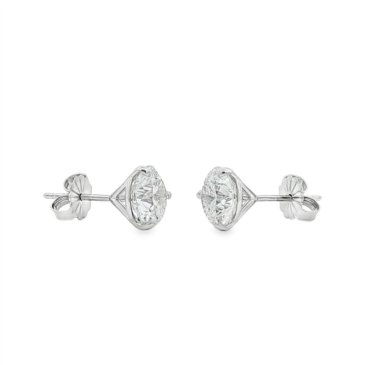 14K White Gold Natural Diamond Martini Stud Earrings – 3.05ctw, GIA Certified