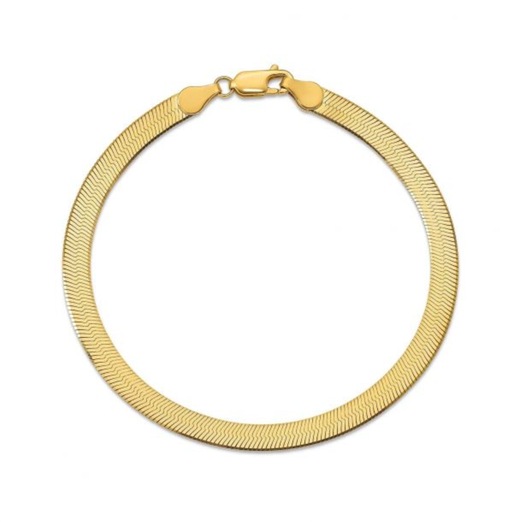 14K Yellow Gold Engraved Herringbone Bracelet – 5mm, 7"