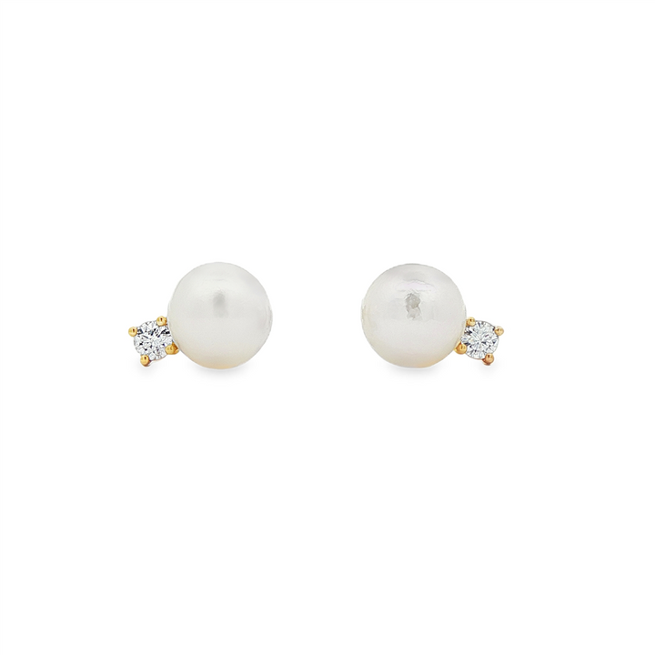14K Yellow Gold 8mm Pearl Diamond Stud Earrings – 0.20ctw