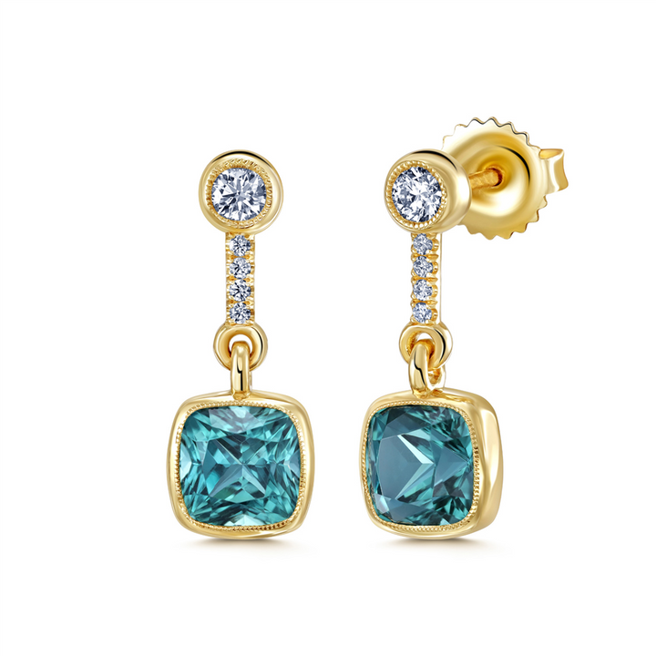 18K Yellow Gold Afghan Tourmaline & Diamond Earrings