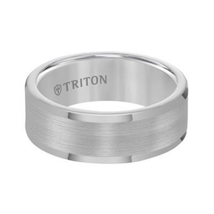 Triton Tungsten Carbide Satin Finish Flat Center with Bright Polish Round Edges Comfort Fit Wedding Band – 8mm