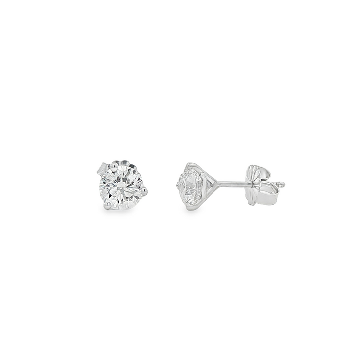 14K White Gold Natural Diamond Stud Earrings – 1.41ctw, GIA Certified, 1g