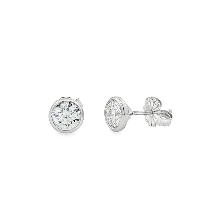 14K White Gold Lab Grown Diamond Bezel Stud Earrings – 1.03ctw.