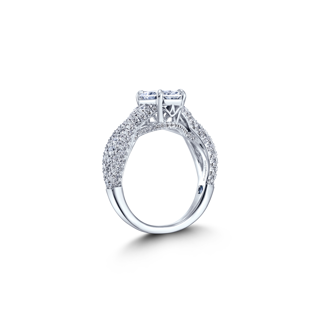 18K White Gold Radiant Cut Diamond Semi Mount Engagement Ring 1.40ctw.