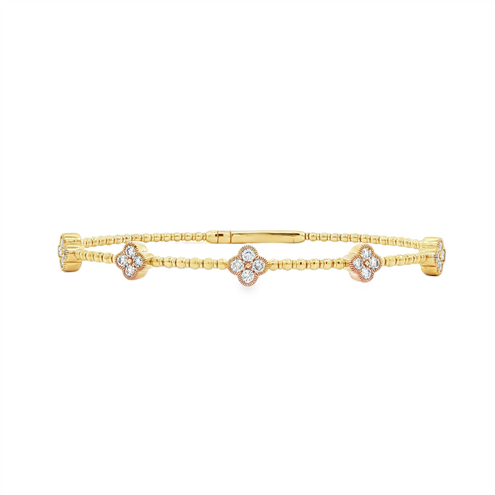 14K Yellow Gold Large Flower Diamond Flexi Bangle – 0.55ctw.