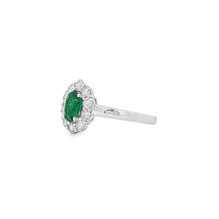 18K White Gold Emerald & Diamond Ring – 7x5mm Emerald, 0.74ctw Diamonds