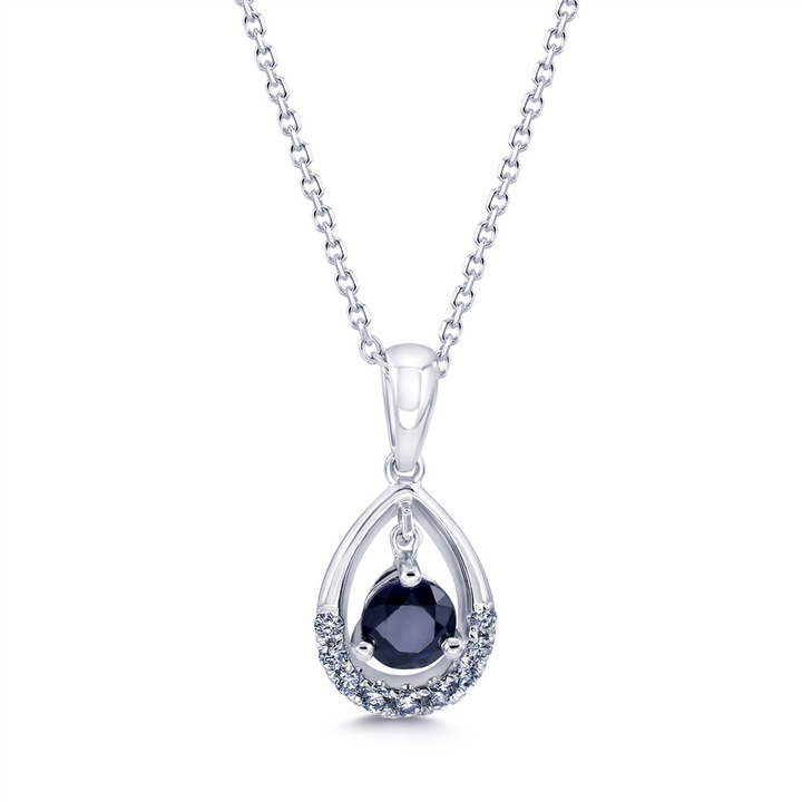 14K White Gold Drop Shaped Sapphire & Diamond Pendant 0.40ctw./0.10ctw.