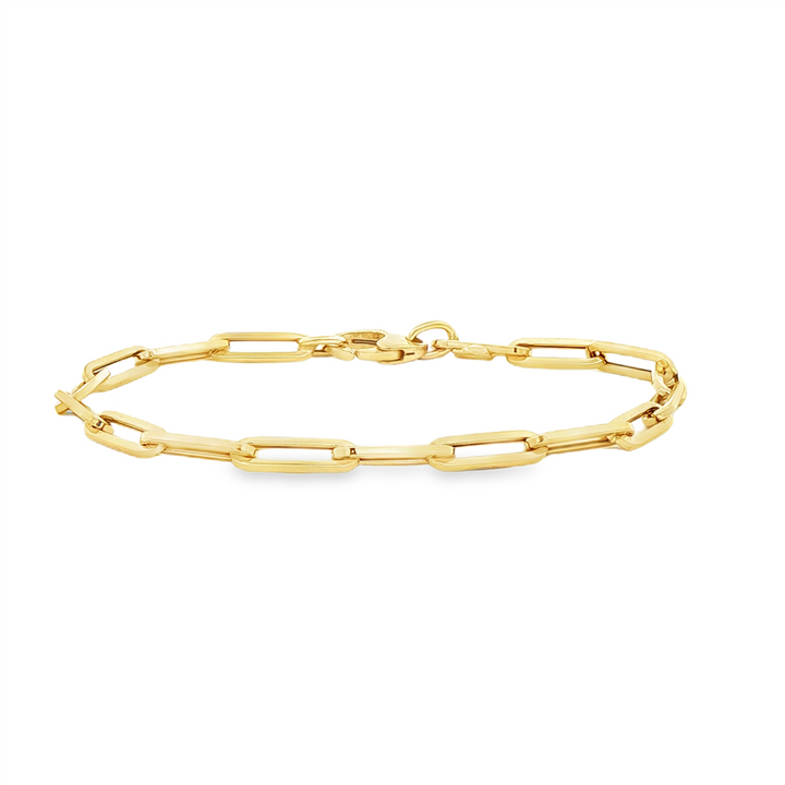 14K Yellow Gold Hollow Paperclip Bracelet – 3.7 × 12mm, 3g