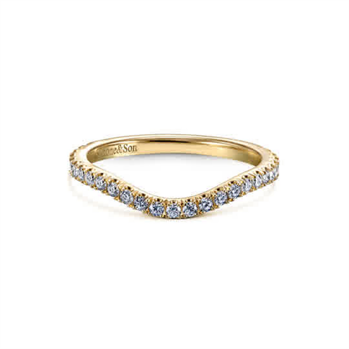 14K Yellow Gold Curved Diamond Wedding Band 035ctw.