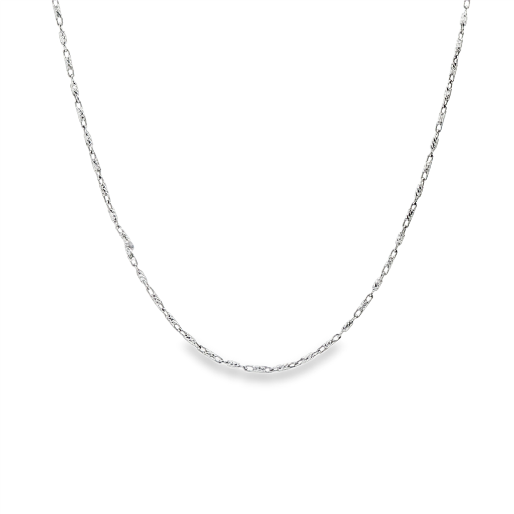 14K White Gold Diamond-Cut Bar Link Chain – 0.9mm | 16" | 2.3g