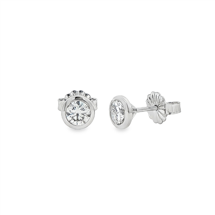 14K White Gold Round Bezel Set Lab Grown Diamond Earrings – 0.63ctw.