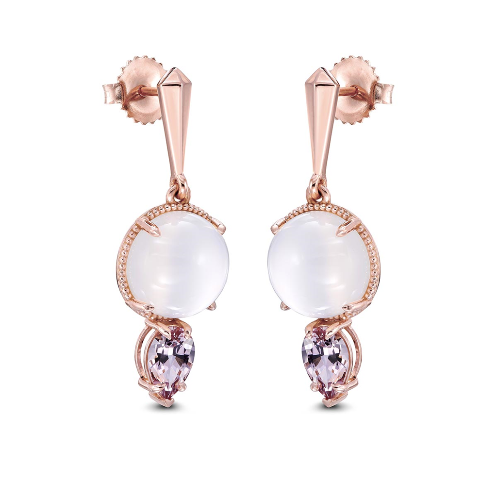 14K Rose Gold Moonstone and Pear Shaped Morganite Earrings