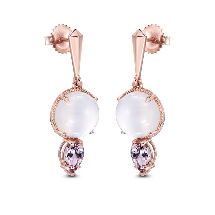 14K Rose Gold Moonstone and Pear Shaped Morganite Earrings