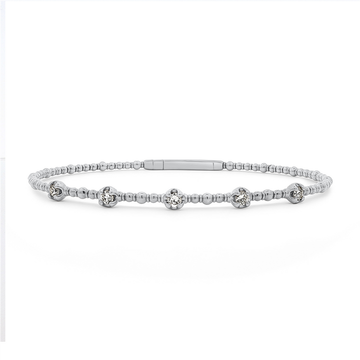 14K White Gold 5 Diamond Flexi Bangle 0.35ctw.