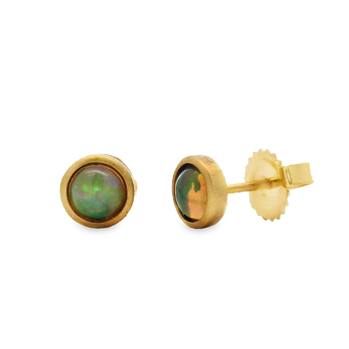 18K Yellow Gold Cabochon Opal Bezel Stud Earrings – 0.54ctw.