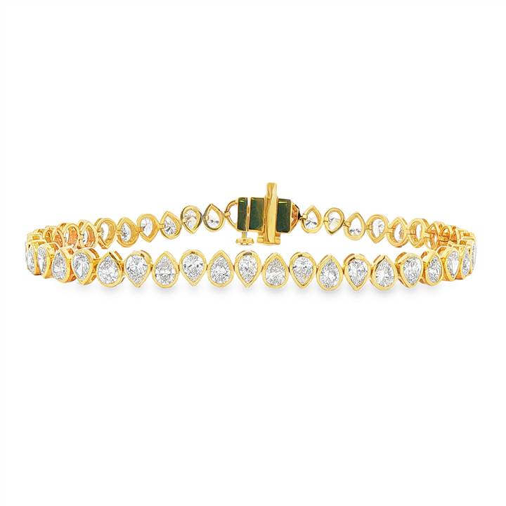 14K Yellow Gold Lab-Grown Pear Diamond Bezel-Set Tennis Bracelet – 7", approx. 6.79 CTW, 11.5g