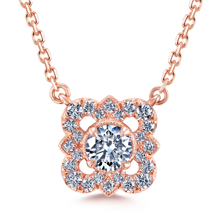 14K Rose Gold Quatrefoil Diamond Pendant 0.60ctw.