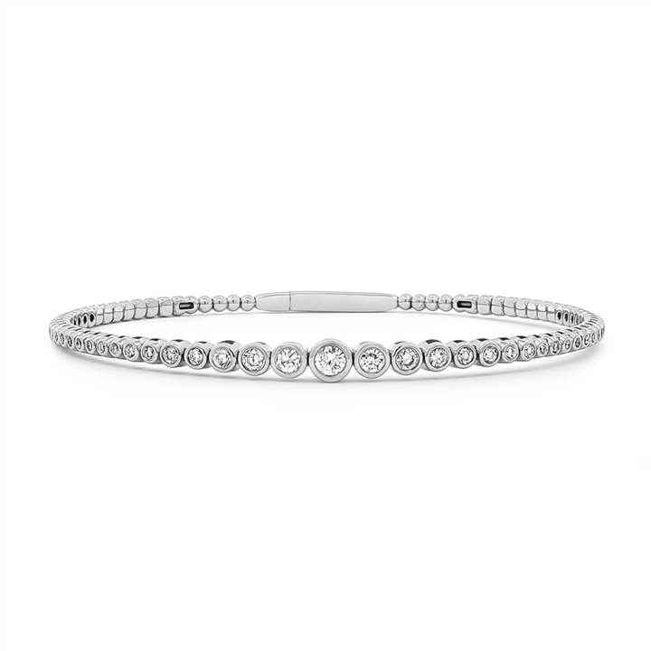 14K White Gold Graduated Bezel Diamond Flexi Bracelet - 1.00ctw.