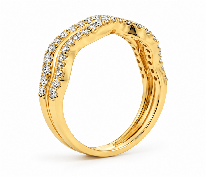 14K Yellow Gold Three-Row Natural Diamond Wave Ring – 0.51ctw