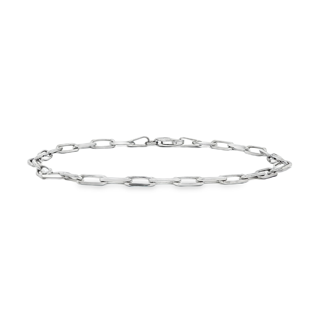 14K White Gold Polished Paperclip Bracelet 3.1mm Wide 7"