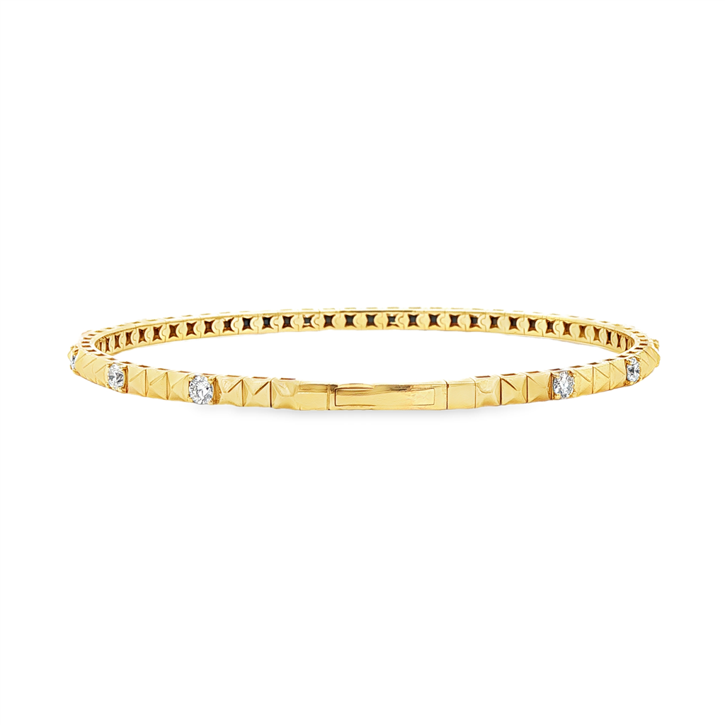 14K Yellow 3-Studded Diamond Flexi Bangle – 2.7mm, 1.05ctw, 10g
