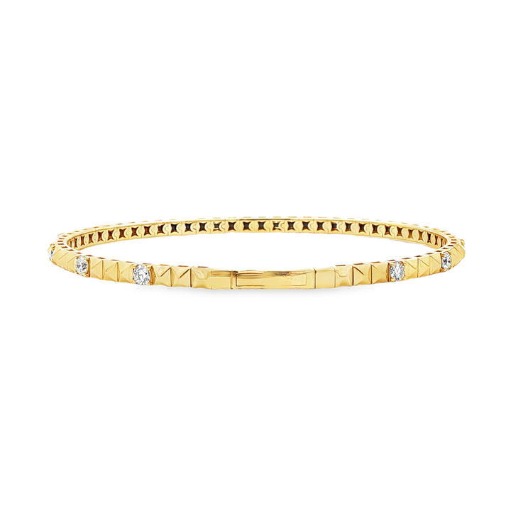 14K Yellow 3-Studded Diamond Flexi Bangle – 2.7mm, 1.05ctw, 10g